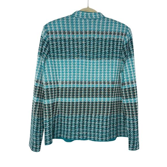 Ming Wang Aqua Blue Houndstooth Knit Blazer Jacket Women’s L Stretch Workwear - Picture 2 of 9